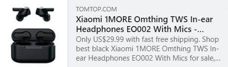 1MORE Omthing TWS入耳式耳机EO002带麦克风Price：$ 25.99