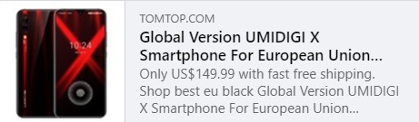 Versão global UMIDIGI X Smartphone para países da União Europeia Preço: $ 149,99